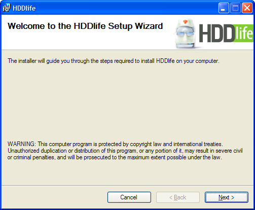 Fenster des HDDlife-Installationsprogramms